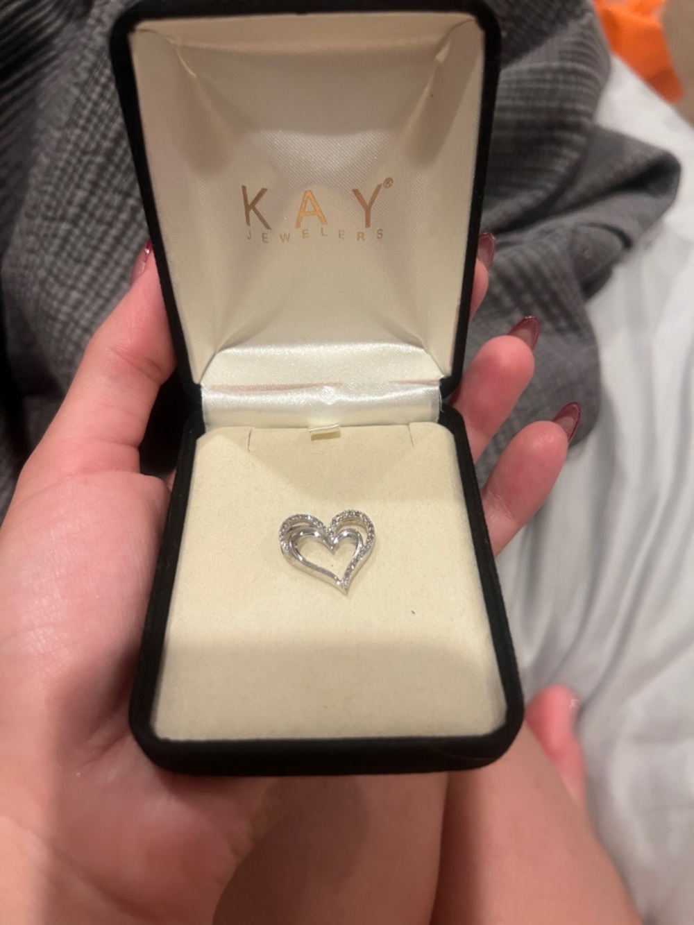 KAY Jewelers Silver Open Heart Pendant with Pavé Accents - Silver